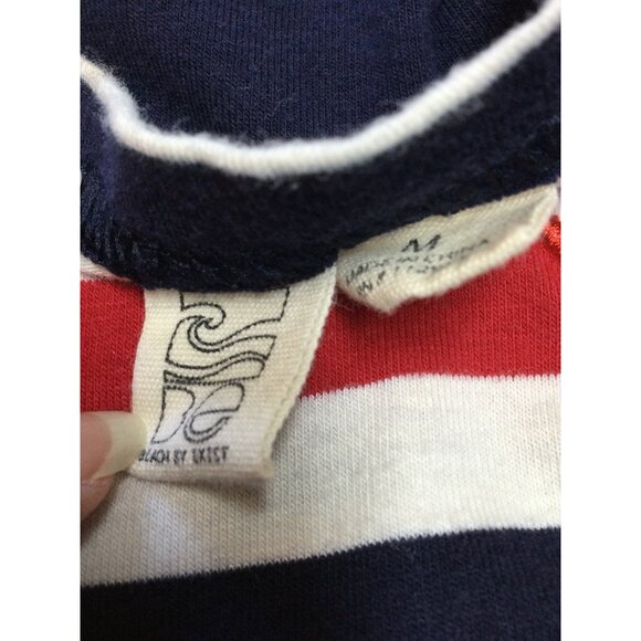 Nautical Striped Mini Dress Anchor Embroidery Womens Size M Resort Summer - Picture 5 of 8